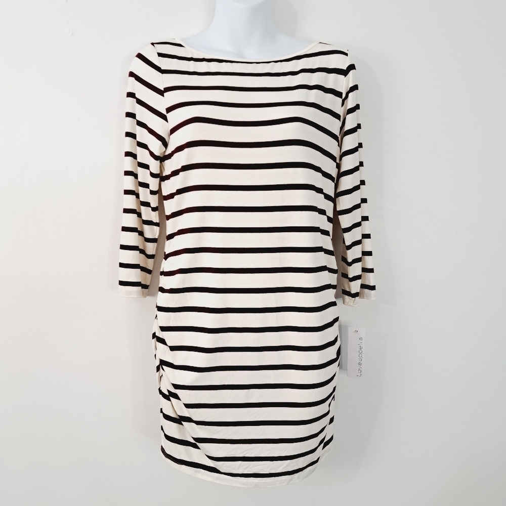 Loveappella Maternity Charlote Ruched‎ Side Signature Soft Striped Top Size S